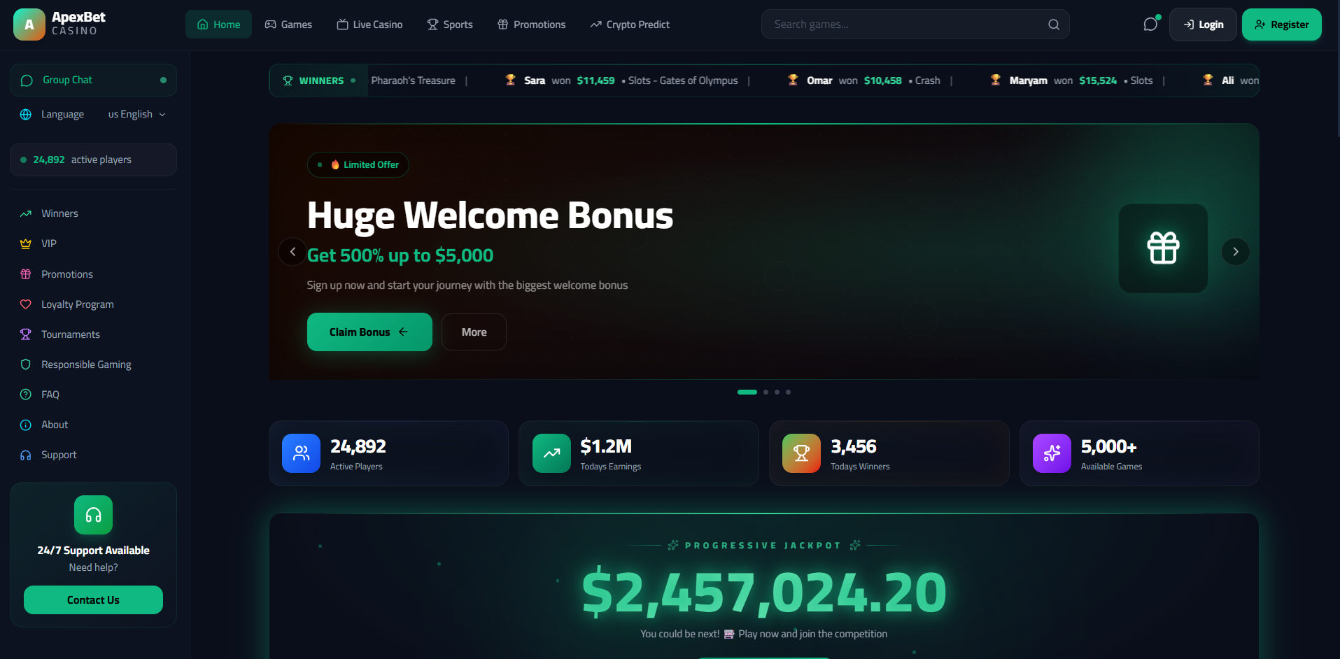 ApexBet Casino Homepage