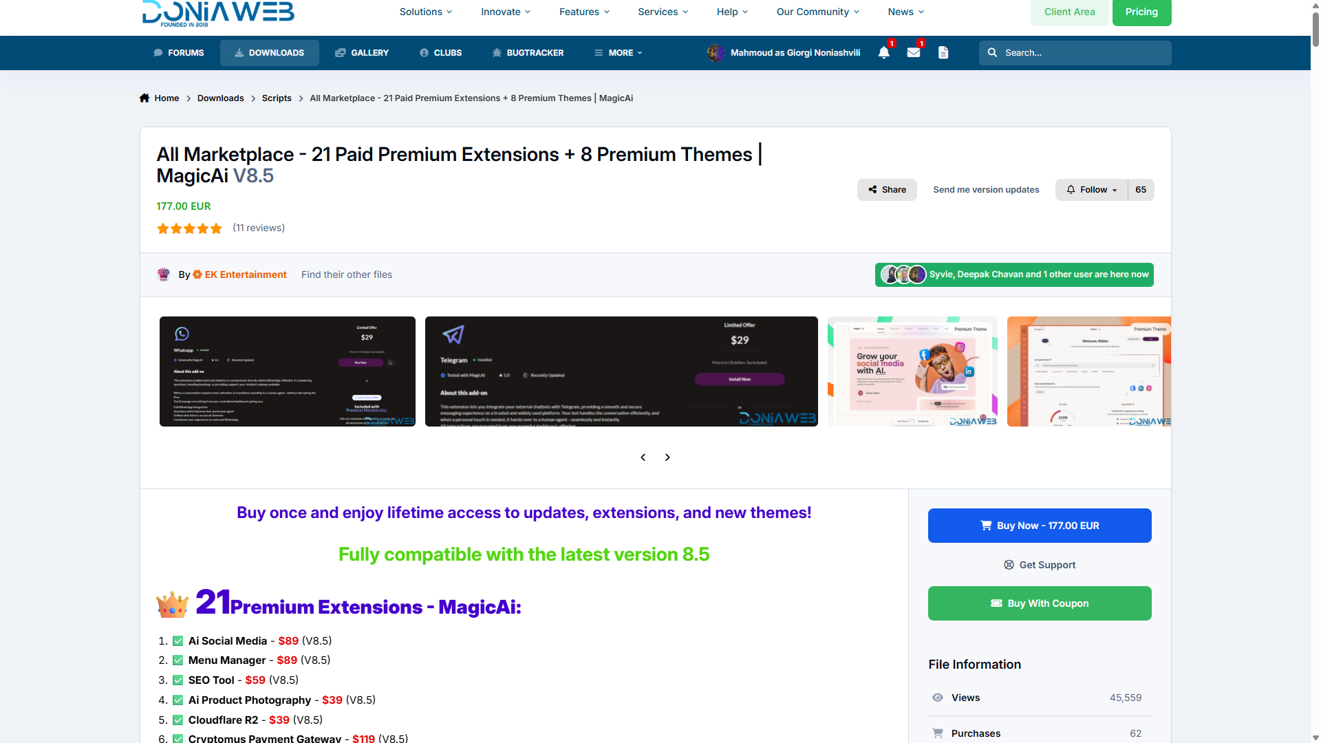 Screenshot of Subscription options