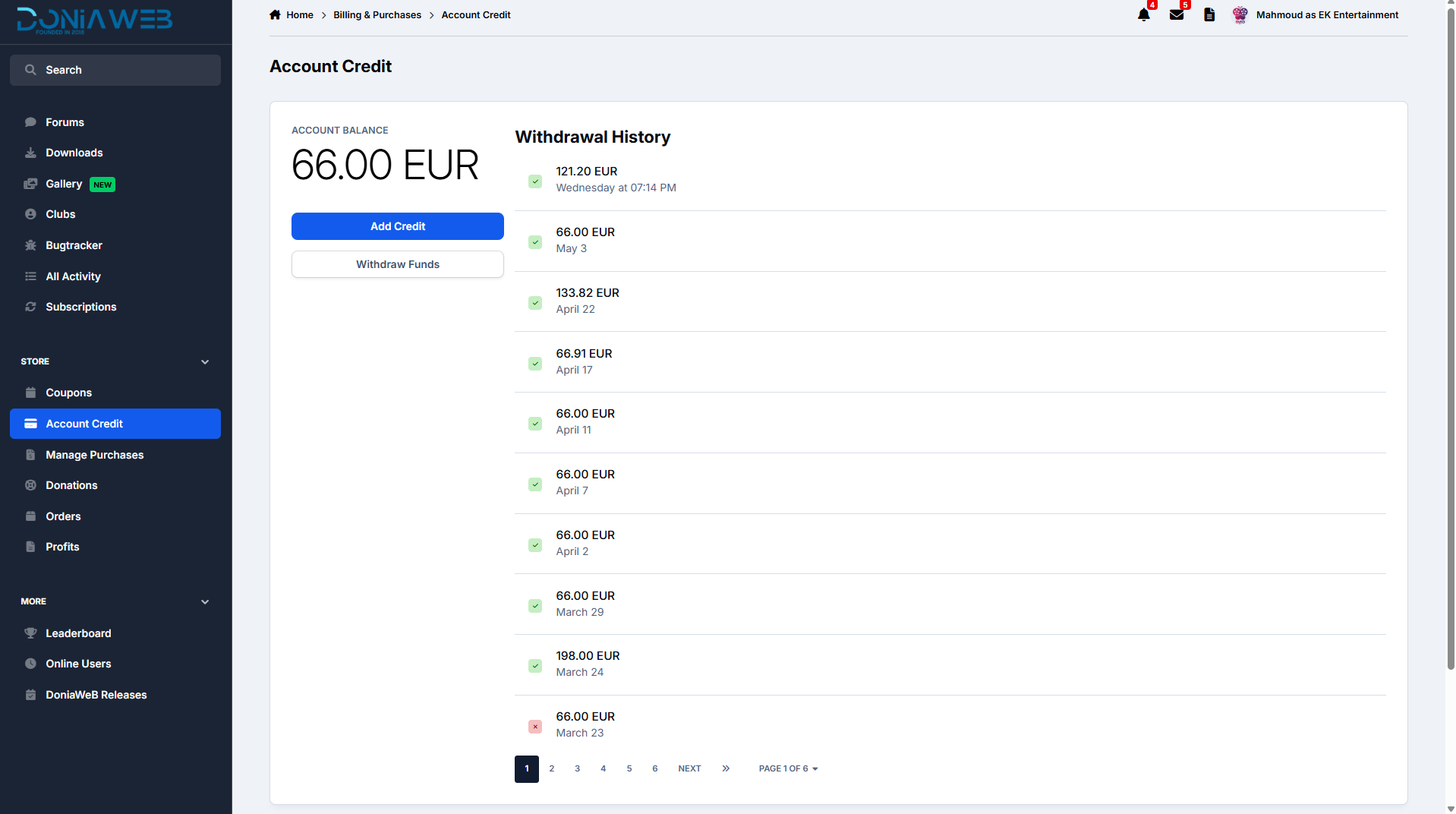 Screenshot of Subscription details