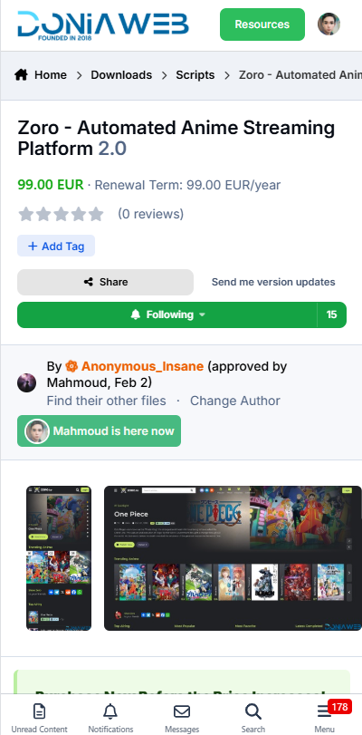 Screenshot of managing a subscription