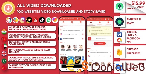 All Video Downloader & StorySaver v5.6 | 100 Websites Support Snackvideo, Whatsapp, Tiktok, Instagram, FB