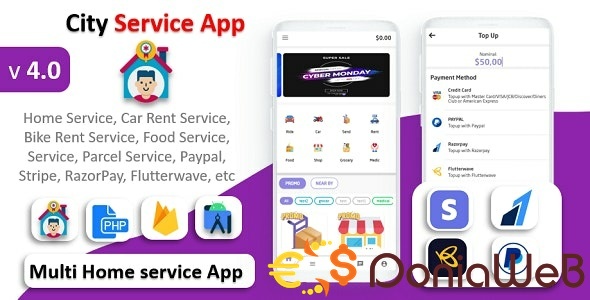 City Service App | Service At Home | Multi Payment Gateways Integrated | Multi Login