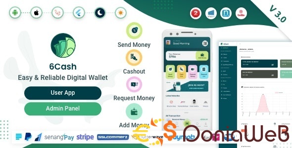 6Cash v3.0 - 带有 Laravel 管理面板的数字钱包移动应用程序