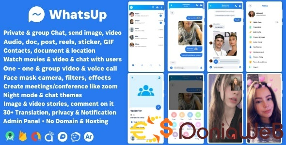 WhatsUp - WhatsApp Clone Chat Groups Video & Audio Call Zoom Watch Party Chatting Social Network App