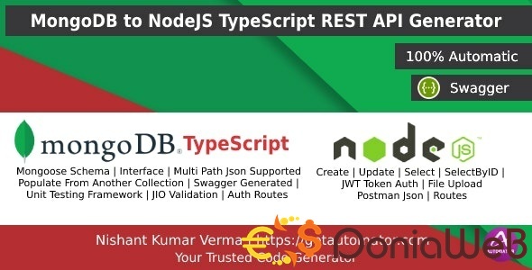 MongoDB REST API Generator in NodeJS TypeScript + JWT Auth + Postman + Swagger + File Upload