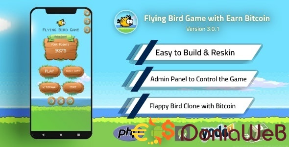 Flying Bird Game - Play to Earn Bitcoin with Admin Panel and Admob