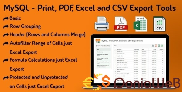 MySQL - Print, PDF, Excel and CSV Export Tools