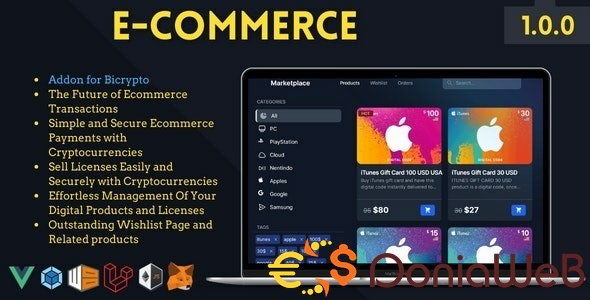 Ecommerce Addon for Bicrypto - Digital Products, Wishlist, Licenses