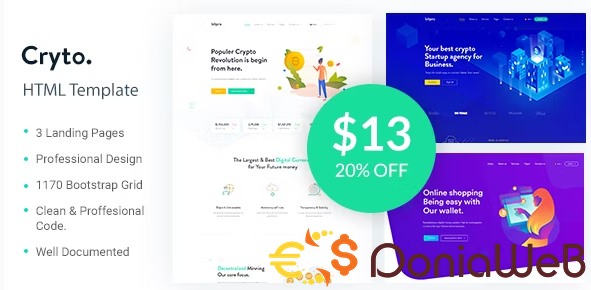 Cryto - Bitcoin & Cryptocurrency Landing Page HTML Template