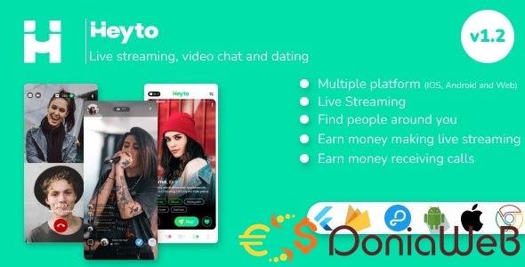 Heyto - Live Streaming (iOS, Android and Web) Paid Video calls and Dating, Payouts with Admin Panel