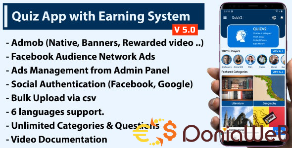 Quiz App with Earning System + Admin Panel | Full Applications