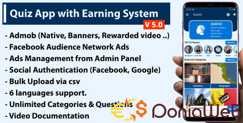 More information about "Quiz App with Earning System + Admin Panel | Full Applications"