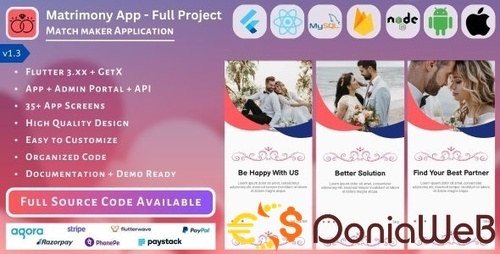 More information about "Matrimony App | Match Maker | Life Partner - Full Project (Mobile App, Admin Panel, API, Database)"