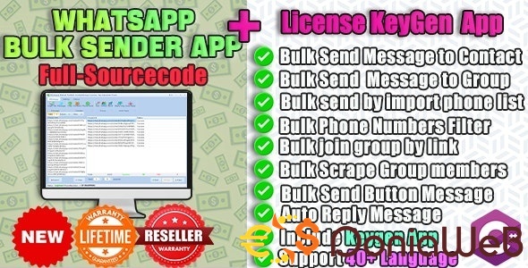 Whatsapp Bulk Sender | Group Sender | Auto Reply+KeyGen-Full Reseller