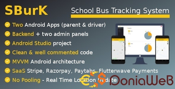 SBurK - School Bus Tracker - Two Android Apps + Backend + Admin panels - SaaS