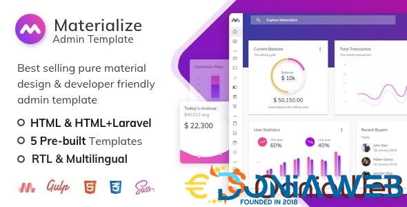 Materialize - React - Next.js, Vuejs, HTML, Laravel & Asp.Net Material Design Admin Template