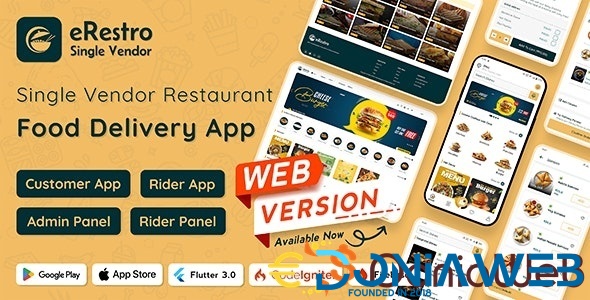 eRestro - Single Vendor Restaurant Flutter App | Food Ordering App with Admin Panel | Web Version