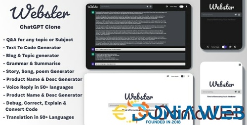 More information about "Webster - ChatGPT Clone Text to Code Q&A Blog Generator Grammar Summarise Translate SEO Page Builder"