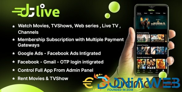 DTLive - Movies – TV Series – Live TV - Channels - OTT - Android app | Laravel Admin Panel