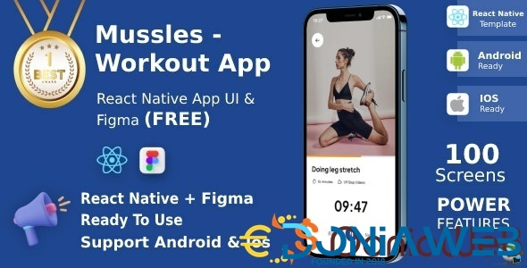 Workout Apps | UI Kit | React Native | Figma (FREE) | Mussles