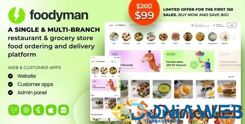 More information about "Foodyman - Single (Multi-Branch) Restaurant & Grocery Food Ordering & Delivery Platform"