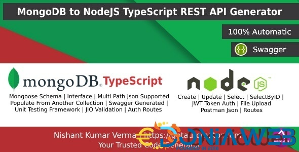 MongoDB REST API Generator in NodeJS TypeScript + JWT Auth + Postman + Swagger + File Upload