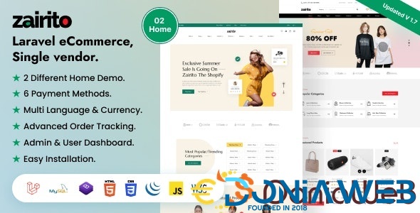 Zairito - Laravel eCommerce System | Single vendor