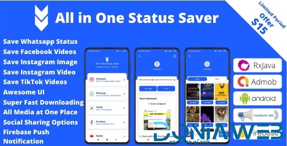 All in One Status Saver – Whatsapp, Facebook, Instagram, TikTok, Twitter + Admob & Facebook Ads v6