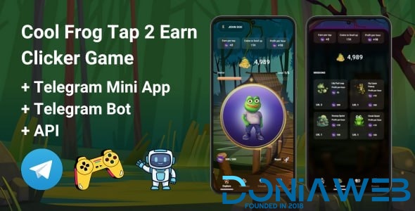 CoolFrog Tap2Earn Clicker Game With Telegram Mini App + API + Bot