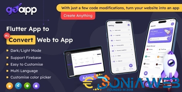 GoApp for Web to App Convertor Flutter + Admin Panel