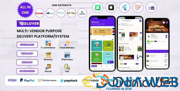 Glover – Grocery, Food, Pharmacy Courier & Service Provider + Backend + Driver & Vendor app