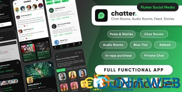 Chatter : Ultimate Social Media with Chat Rooms, Posts, Stories, Chat : Flutter/Laravel