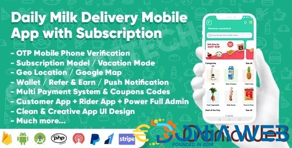 Dairy Products, Grocery, Daily Milk Delivery Mobile App with Subscription | Customer & Delivery App