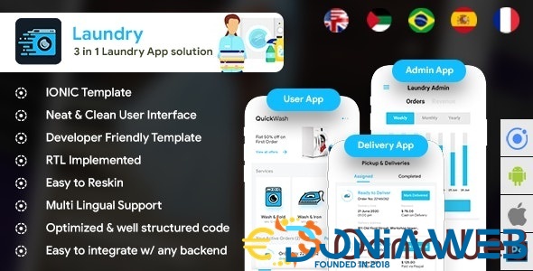 Quickwash - 6 App Template| Laundry Booking App| Single Vendor Laundry App| Laundry Ordering App