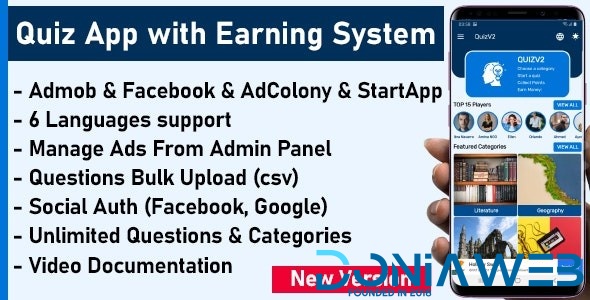 Quiz App with Earning System + Admin Panel