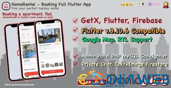 HomeRental - Booking Properties Full Flutter App with Chat | GetX | Web Admin Panel