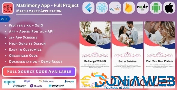 Matrimony App | Match Maker | Life Partner - Full Project (Mobile App, Admin Panel, API, Database)