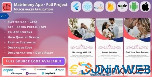 More information about "Matrimony App | Match Maker | Life Partner - Full Project (Mobile App, Admin Panel, API, Database)"