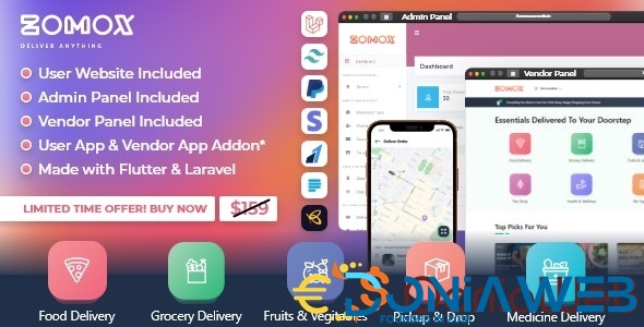 Zomox Grocery, Food, Pharmacy Courier & Service Provider + Backend + Driver app