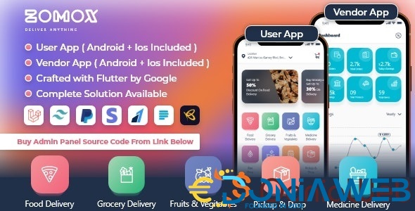 User & Vendor App for Zomox Grocery, Food, Pharmacy Courier Delivery