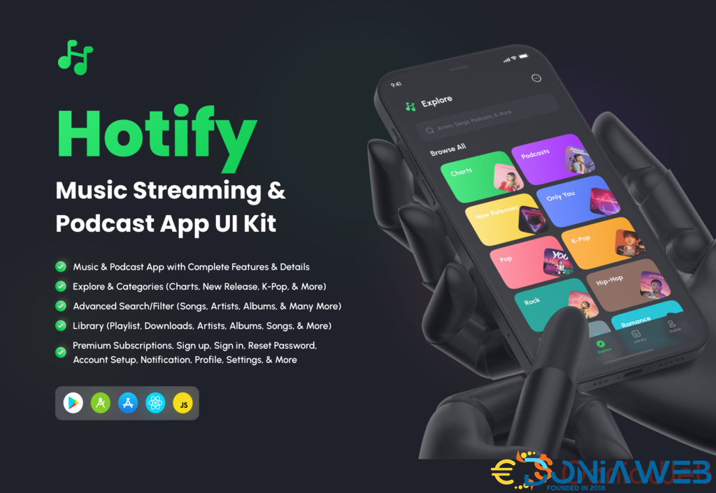 Hotify - Music Streaming App React Native CLI Ui Kit