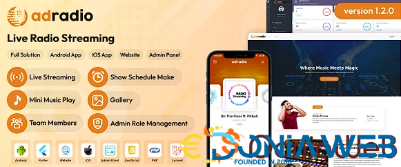 AdRadio - Live Radio Streaming Website and Apps with Admin Panel