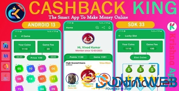 CashBack King – Web Visit, App Install, Captcha Game, Casino Betting Earning App With Admin Panel