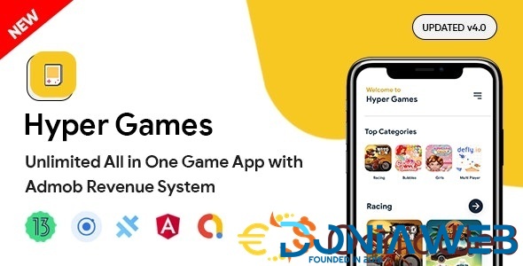 Hyper Games - All in One Game App | AdMob | Unlimited Games | Capacitor Android App