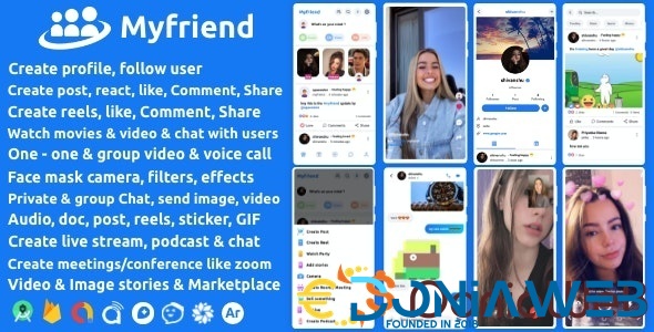 Myfriend - Friend Chat Post Tiktok Follow Radio Group ecommerce Zoom Live clone social network app