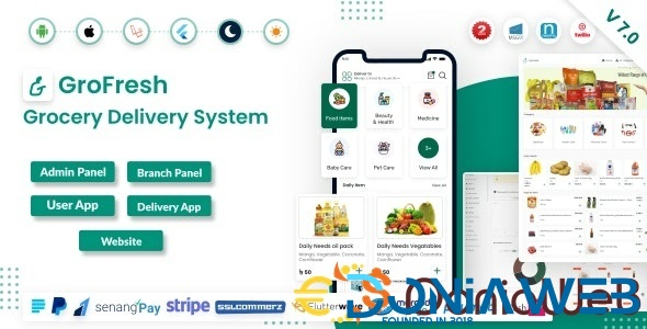 GroFresh - (Grocery, Pharmacy, eCommerce, Store) App and Web with Laravel Admin Panel + Delivery App