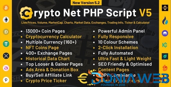 Crypto Net - CoinMarketCap, Prices, Chart, Exchanges, Crypto Tracker, Calculator & Ticker PHP Script