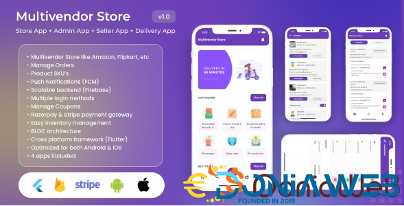 Multivendor Store (Amazon, Flipkart, Walmart) with Seller App, Admin App and Delivery App (4 Apps)