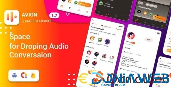 Avion Social Audio App Clone of Clubhouse social networking app with admob ads, Social Media app