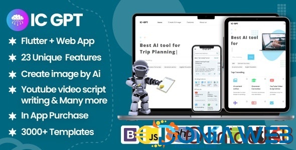 ICGPT- GPT AI Writing Assistant, Image Generator & Content Creator Flutter App + WEB version + Admin